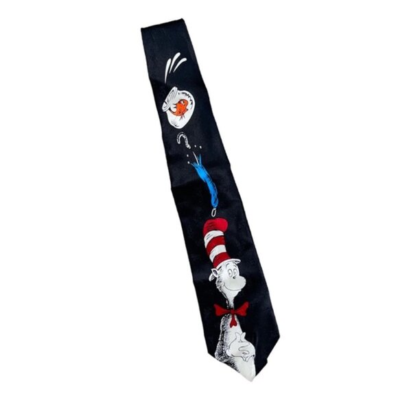 Dr. Seuss Other - Dr.‎ Seuss Necktie Black Red White The Cat in the Hat Silk Tie Vintage Cartoon